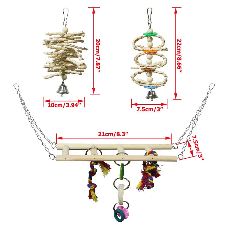 BWOGUE 7 Pack Bird Parrot Toys - Natural Wood Chewing, Climbing, Hanging & Hammock Toys for Small Parakeets, Cockatiels, Conures, Finches, Budgie, Parrots, Love Birds - Image 3
